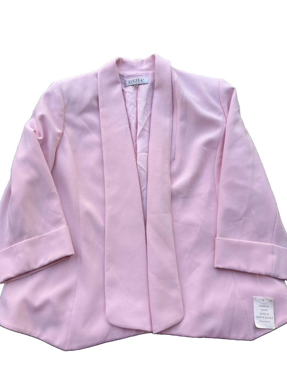 Kasper Women's Blazer Suit Jacket Tutu Pink Open Front 3/4 Sleeve Size 14 NWT